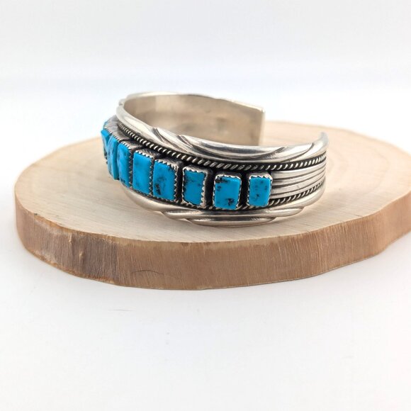Vintage Navajo Bracelet Signed Native American Indian Jewelry Turquoise sz 6.75* - Picture 7 of 11